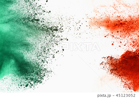 Multi color powder explosion  on white background. 45123052