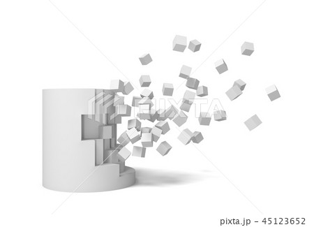 3d rendering of a solid cylinder getting destroyed with pieces lying nearby. 45123652