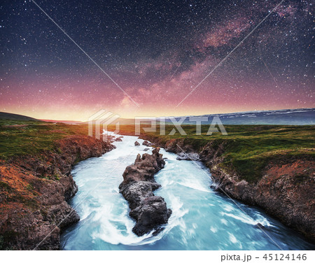 Fantastic views of the landscape. Starry sky Fantastic views of the landscape. Starry sky 45124146