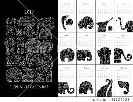 Ornate elephants. Calendar 2019 Ornate elephants. Calendar 2019 45124523
