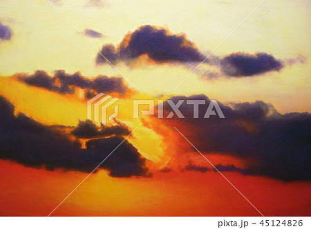 夕焼け空の風景絵画のイラスト素材