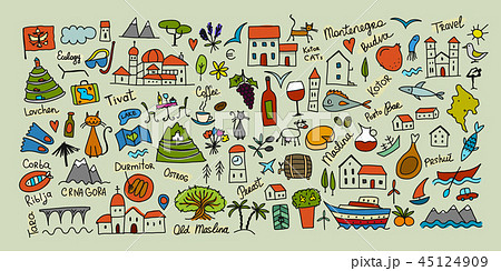 Travel to Montenegro, icons collection 45124909