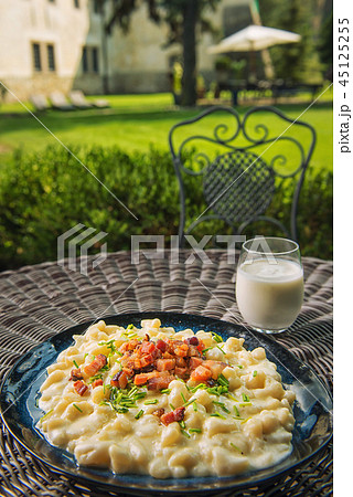 potato dumplings with sheep cheese and bacon potato dumplings with sheep cheese and bacon 45125255