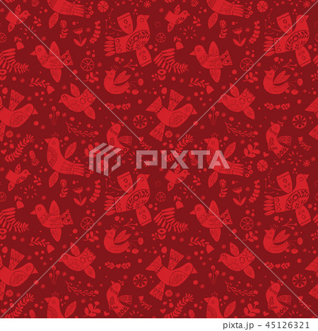 Vector red folk christmas birds seamless pattern. 45126321
