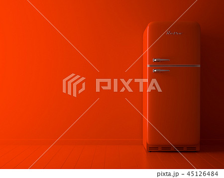 Interior with orange fridge 3D illustration 45126484