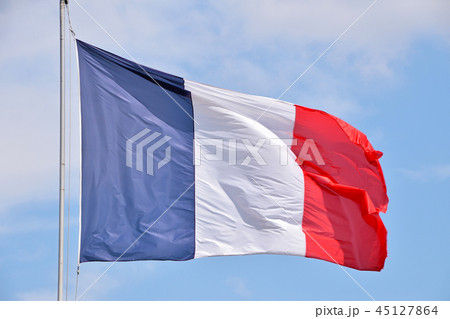 Close up flag of France waving in the wind 45127864