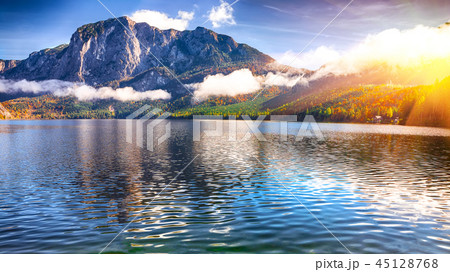 Sunny morning on the lake Altausseer See Alps Sunny morning on the lake Altausseer See Alps 45128768
