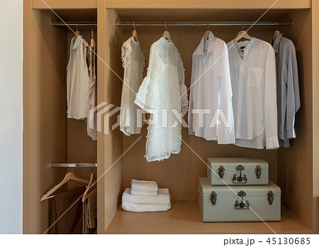 modern closet with clothes 45130685