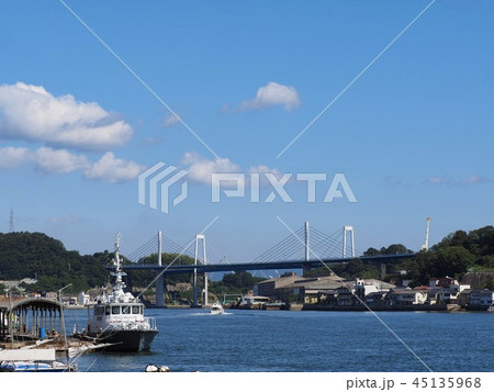 尾道水道 しまなみ海道 尾道大橋 新尾道大橋 向島の写真素材