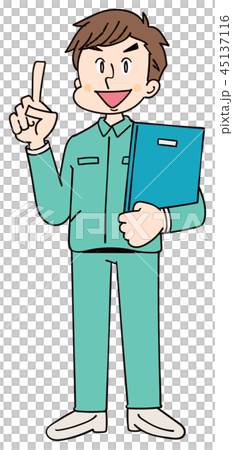 作業着を着た男性 書類 45137116