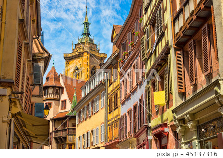 View of old half-timbered houses house in Colmar 45137316