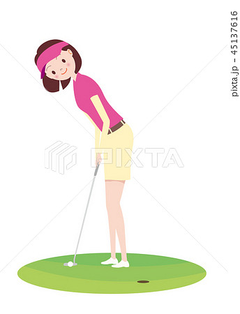 女性 ゴルファー パターのイラスト素材 45137616 Pixta