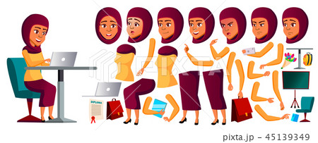 Teen Girl Vector. Arab, Muslim. Animation Creation Set. Face Emotions, Gestures. Caucasian, Positive Teen Girl Vector. Arab, Muslim. Animation Creation Set. Face Emotions, Gestures. Caucasian, Positive 45139349