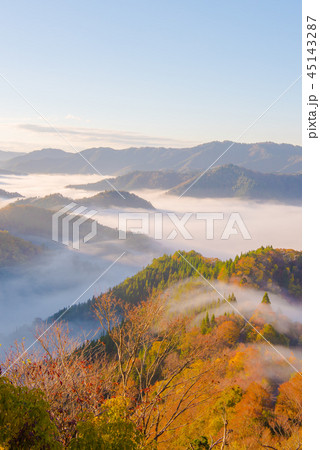 おにゅう峠 紅葉 早朝 大雲海 おにゅう峠 紅葉 早朝 大雲海 45143287