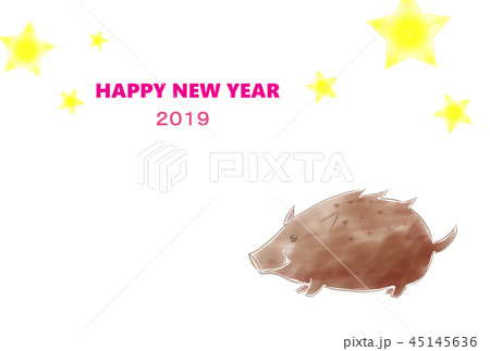 年賀状 2019 いのしし 星のイラスト素材 年賀状 2019 いのしし 星のイラスト素材