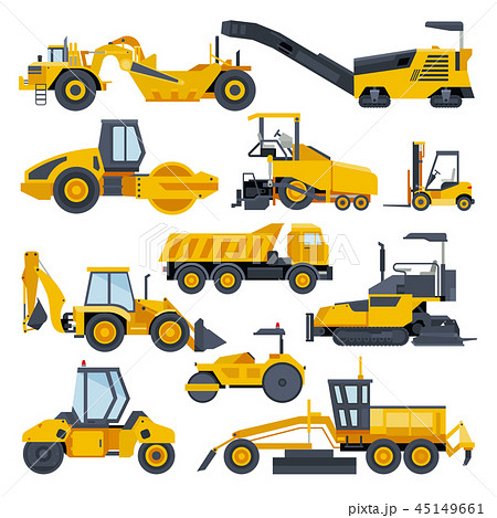 Excavator road construction vector digger or bulldozer excavating with shovel and excavation Excavator road construction vector digger or bulldozer excavating with shovel and excavation 45149661