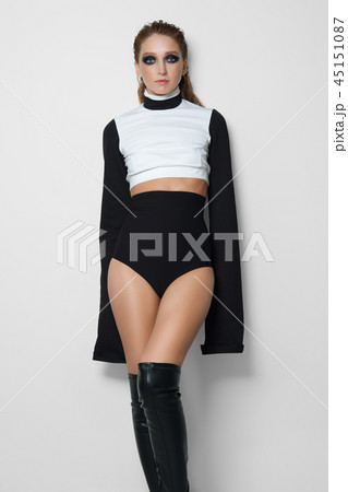 Woman in high waisted briefs, short blouse Woman in high waisted briefs, short blouse 45151087