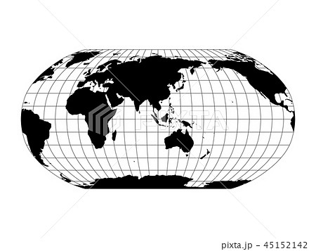 World Map in Robinson Projection with meridians and parallels grid. Asia and Australia centered 45152142