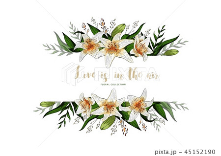 Wedding invitation card floral lily bouquet and lettering 45152190