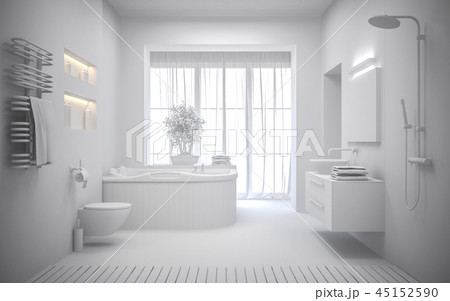 white Interior of the modern bathroom 3D rendering 45152590