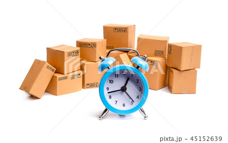 Cardboard boxes and clock on white background. 45152639