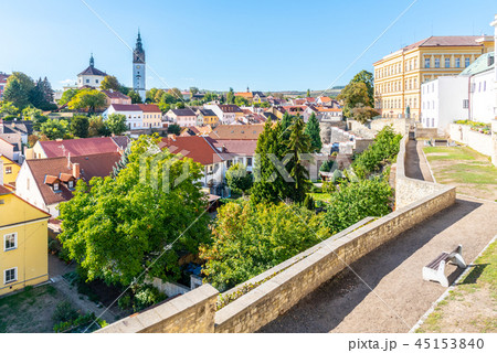 Litomerice cityscape with baroque St. Stephen's Cathedral and bell tower, Litomerice, Czech Republic 45153840