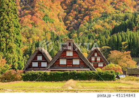 白川郷 秋の写真素材