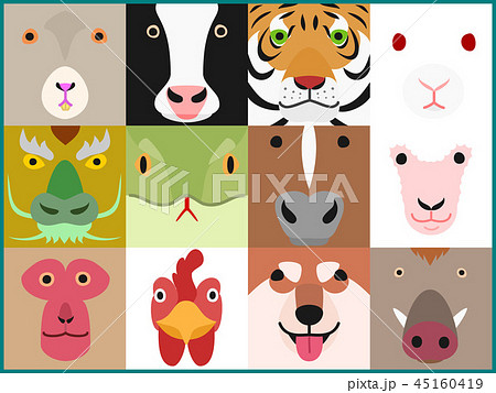 十二支の動物の顔セットのイラスト素材