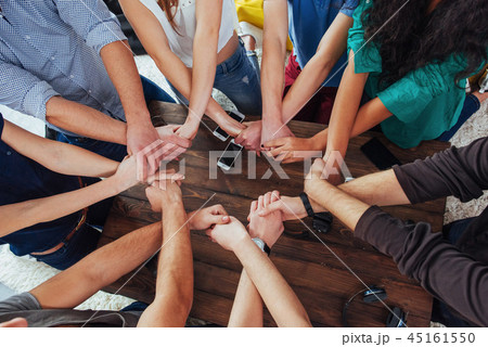 Group of Diverse Hands Together Joining. Concept  teamwork and friendship 45161550