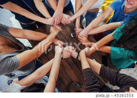 Group of Diverse Hands Together Joining. Concept  teamwork and friendship 45161553