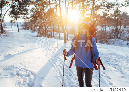 Woman Traveler with backpack hiking Travel Lifestyle adventure concept active vacations outdoor Woman Traveler with backpack hiking Travel Lifestyle adventure concept active vacations outdoor 45162440