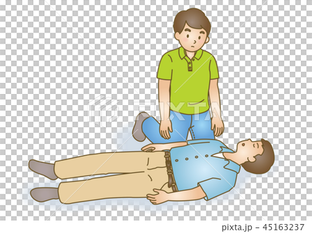 応急手当イラスト73：救急蘇生法・胸骨圧迫 45163237