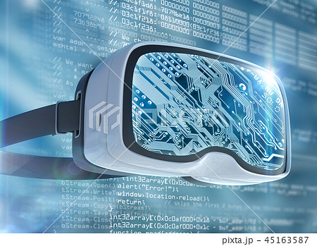 Virtual reality glasses, futuristic hacker, internet technology and network concept Virtual reality glasses, futuristic hacker, internet technology and network concept 45163587