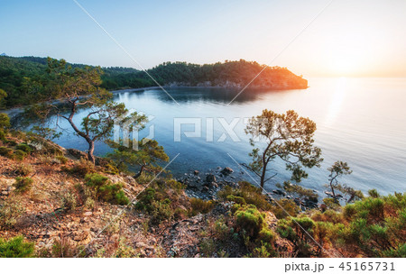 blue sea wave of mediterranean  on turkish coast in the eveni 45165731