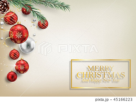 Christmas background with fir branches and red bal 45166223