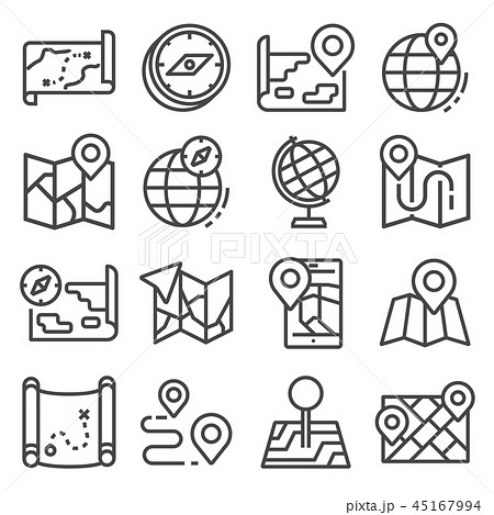 Vector line Map and Geo-location icons set 45167994