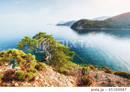 blue sea wave of mediterranean  on turkish coast in the eveni 45169987