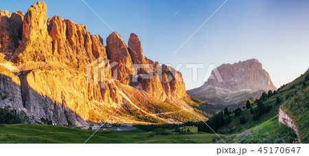 Picturesque Dolomites landscape with mountain road Italy Picturesque Dolomites landscape with mountain road Italy 45170647