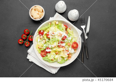 Caesar salad on white plate 45170684