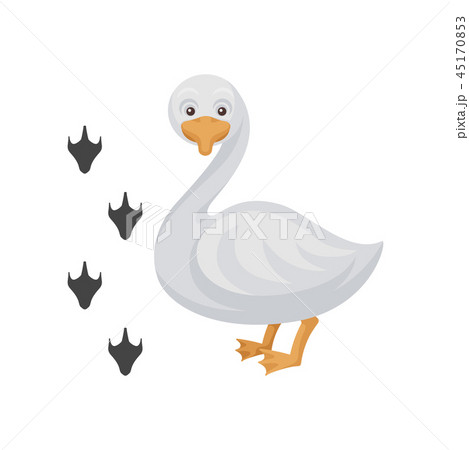 Cartoon Icon Of Funny Duck And His Footprints のイラスト素材