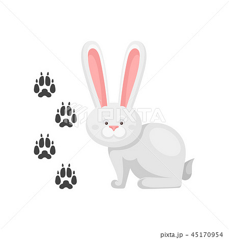 Cute Little Bunny And His Footprints Tracks のイラスト素材