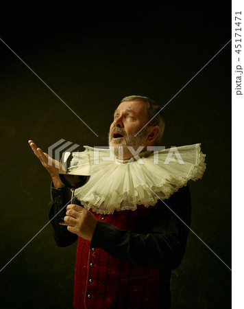 Official portrait of historical governor from the golden age. Studio shot against dark wall. Official portrait of historical governor from the golden age. Studio shot against dark wall. 45171471