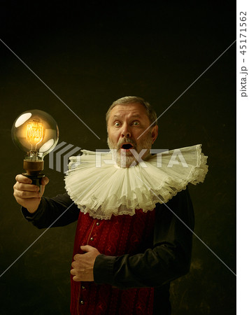 Official portrait of historical governor from the golden age. Studio shot against dark wall. Official portrait of historical governor from the golden age. Studio shot against dark wall. 45171562