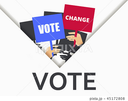 Voter support, people with posters. Check mark 45172808