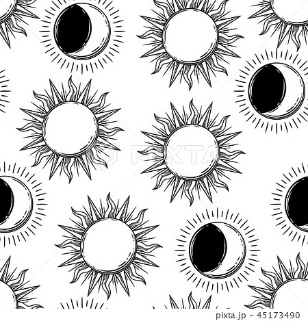 Seamless Pattern With Bohemian Sun And Moon のイラスト素材