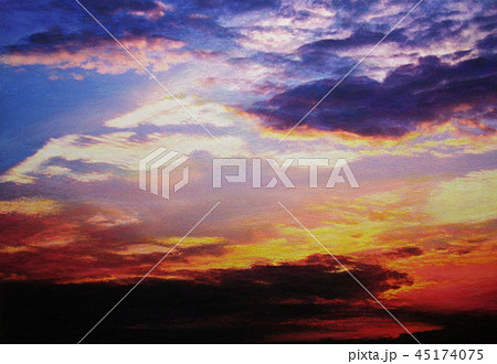 夕焼け空の風景絵画のイラスト素材