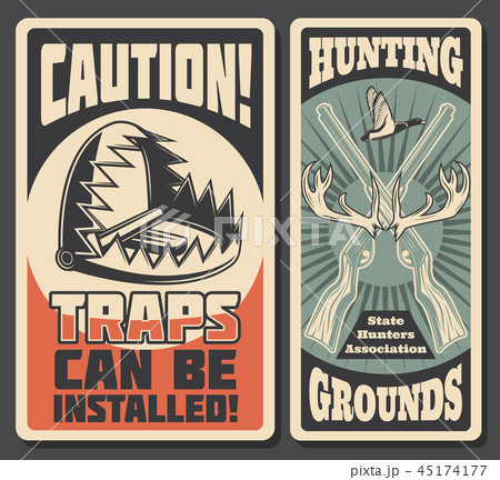 Hunting grounds retro posters with dangerous traps 45174177