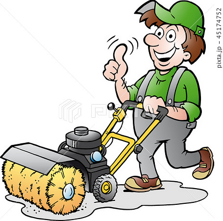 Happy Gardener with his Sweeping Machine 45174752