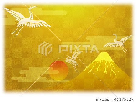 富士山・鶴・金箔市松模様(正月素材) 富士山・鶴・金箔市松模様(正月素材) 45175227