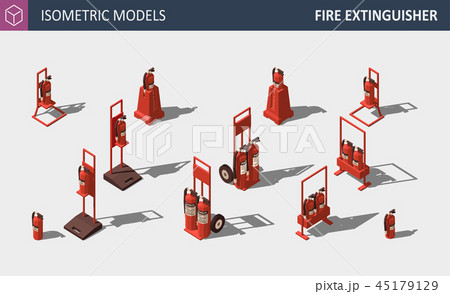 Isometric Fire Extinguisher - Set of Safety Equipment. Vector Illustration. 45179129